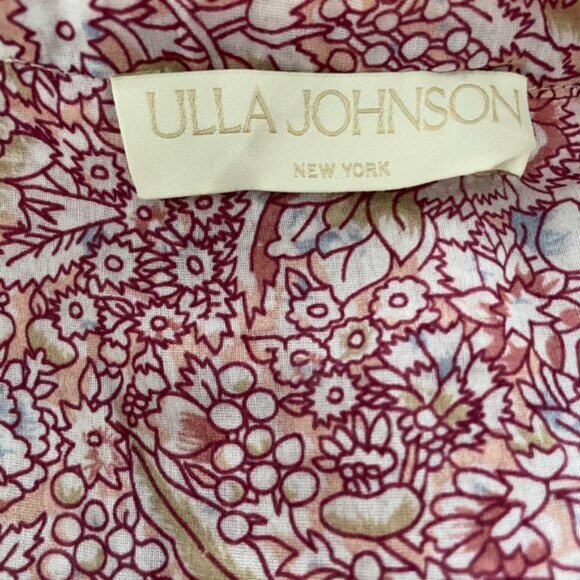 ULLA JOHNSON Floral Print Cotton Silk Long Sleeve Tie Back Dress 4 Pink - Picture 5 of 6